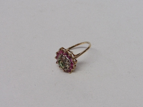 9ct gold, ruby, emerald & diamond ring, size N, weight 2.3gms. Estimate £50-70. - Image 3 of 3