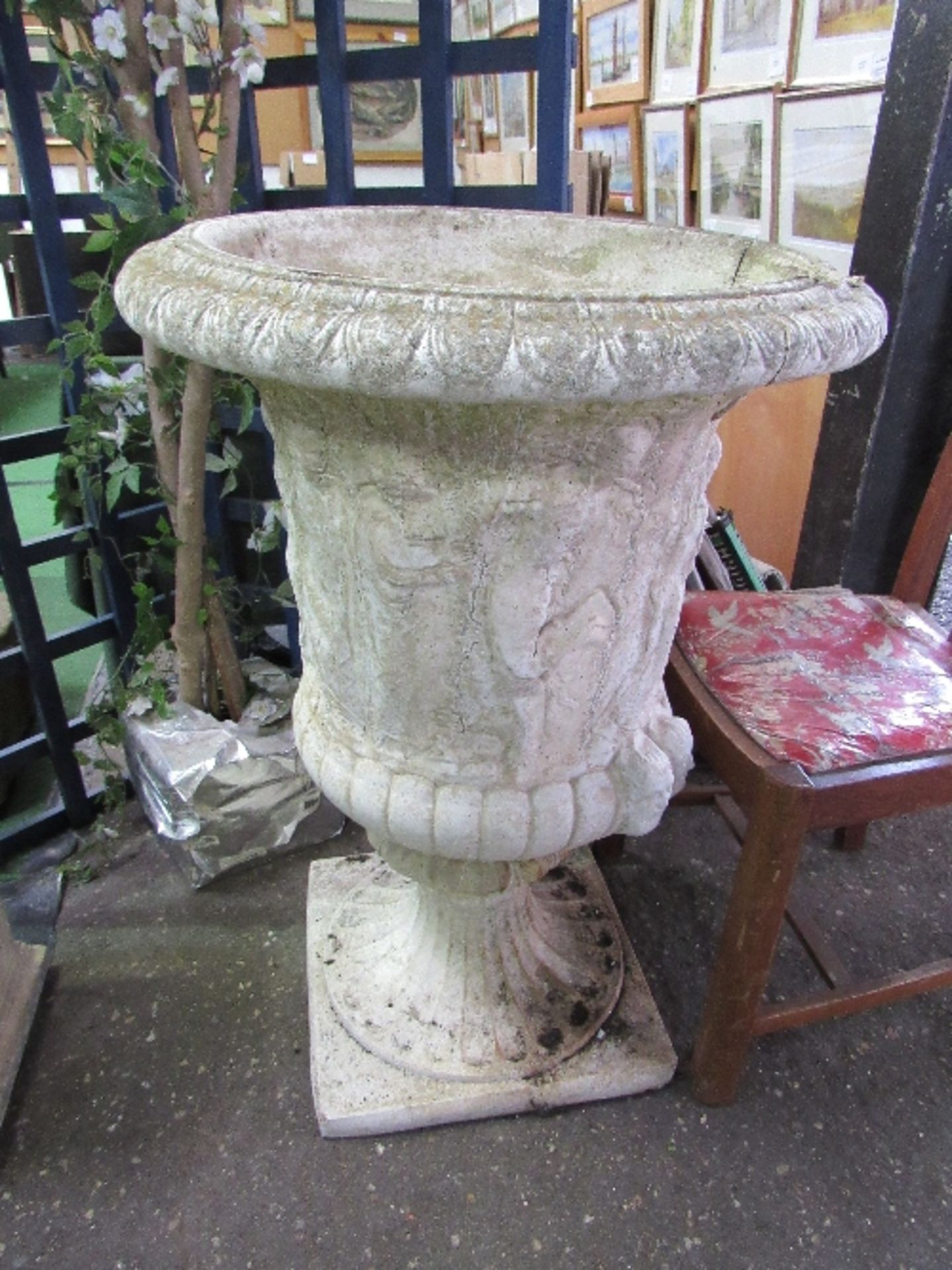 Pair of large garden urns, 63cms x height 95cms (1 repaired). Estimate £200-300. - Image 3 of 5