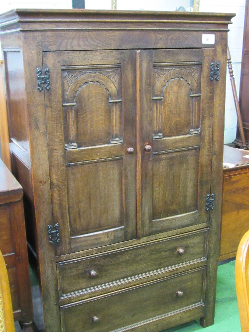 Oak cabinet with 2 drawers beneath, 90cms x 39cms x 156cms - Image 2 of 2