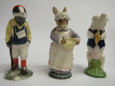 Beswick figurines: Hiker Badger; Mrs Rabbit baking & Andrew the Cymbal Player. Estimate £40-60.