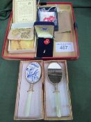 Poppy brooch & tie pin, 2 small hand mirrors & a serving tidy. Estimate £15-25.