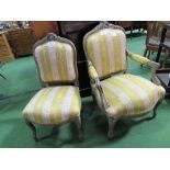 French style open armchair with carved crest & matching chair. Estimate £30-50.