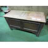 Small oak chest, 91cms x 38cms x 56cms. Estimate £30-50.