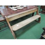 Oak church bench, 151cms x 50cms x 77cms. Estimate £50-80.