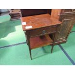 Mahogany side table with frieze drawer & under shelf, 42cms x 34cms x 60cms. Estimate £10-20.