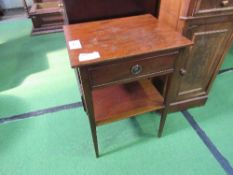 Mahogany side table with frieze drawer & under shelf, 42cms x 34cms x 60cms. Estimate £10-20.