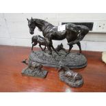 Metal figure of mare & foal together with a foal figurine, signed R Sefton. Estimate £50-80.