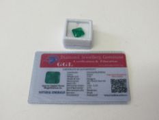 Natural emerald gemstone, octagon cut, weight 7.45ct, with certificate. Estimate £50-70.
