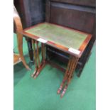 Nest of 2 mahogany side tables with leather skivers. Estimate £10-20.