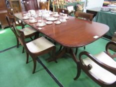Mahogany D-end extending dining table, 230cms (extended) x 99cms x 77cms with 4 chairs & 2