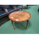 Walnut & oak circular occasional table with pie-crust edge, 75cms diameter x 52cms high. Estimate £