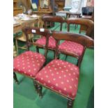 2 pairs of mahogany framed upholstered seat dining chairs. Estimate £20-30.