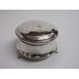Circular lined silver lidded jewellery pot, silver marks are worn away. Weight 6.37ozt. Estimate £