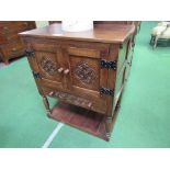 Dark oak cabinet with top cupboard & drawer below with under shelf, 77cms x 46cms x 93cms.