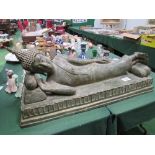Thai metal recumbent Krishna figure, 96cms x 27cms x 40cms. Estimate £200-300.