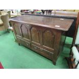 18th century oak mule chest, panel construction, 2 drawers to base, 148cms x 57cms x 90cms. Estimate