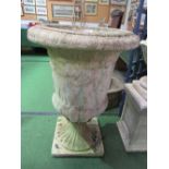 Pair of large garden urns, 63cms x height 95cms (1 repaired). Estimate £200-300.