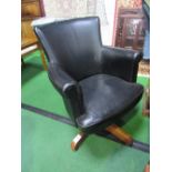 Vintage black leather upholstered swivel office chair. Estimate £30-50.