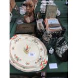 Mixed lot including wartime cookery recipes, pewter candlestick etc. Estimate £20-30.