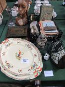 Mixed lot including wartime cookery recipes, pewter candlestick etc. Estimate £20-30.