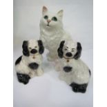 Beswick pair of miniature Staffordshire dogs & Beswick white sitting cat figurine