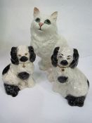 Beswick pair of miniature Staffordshire dogs & Beswick white sitting cat figurine