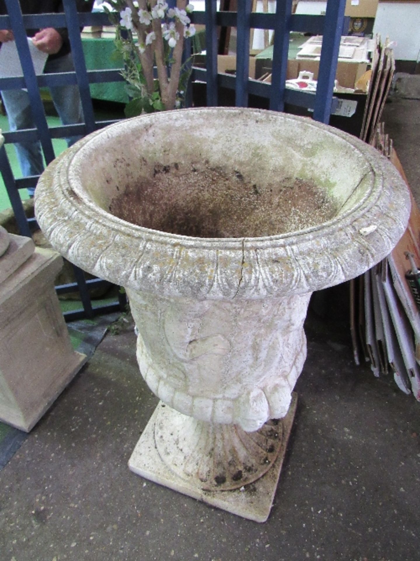 Pair of large garden urns, 63cms x height 95cms (1 repaired). Estimate £200-300. - Image 5 of 5