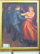 Gilt framed oil on canvas of couple dancing by G Bodham. Estimate £20-40.