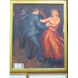 Gilt framed oil on canvas of couple dancing by G Bodham. Estimate £20-40.