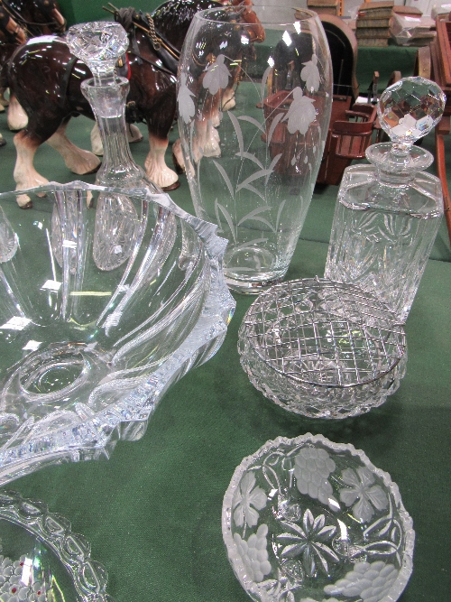 Glassware: cake stand, large fruit bowl, 2 decanters, vase, rose bowl & small dish. Estimate £50- - Image 2 of 3