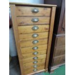 Antique pine Wellington-style tall chest of drawers, 55cms x 56cms x 125cms. Estimate £50-60.