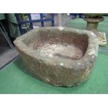 Stone sink in the shape of a horseshoe, 70cms x 60cms x 25cms. Estimate £150-180.