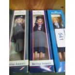 3 boxes Air Stewardess small dolls & doll's cradle. Estimate £20-40.