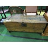 Antique oak 17th/18th century 6 plank boarded sword chest coffer, 116cms x 40cms x 56cms.