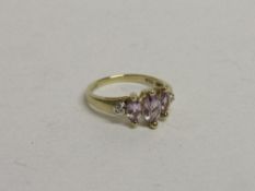 Hallmarked 9ct gold marcasite, amethyst & diamond ring, size L, weight 2.0gms. Estimate £40-60.