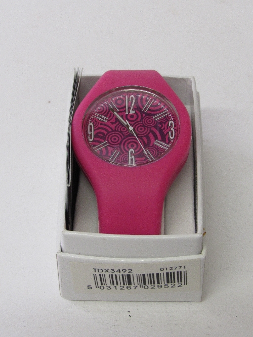 Time design pink silicone girl's watch in original box, TDX3492. Estimate £10-20.