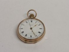 9ct gold, hallmarked, pocket watch with stopwatch button by John Russell of London, no. 55893, going