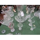 Glassware: 4 graduated cut glass vases, 4 other vases, 2 baskets, cut glass decanter & 5