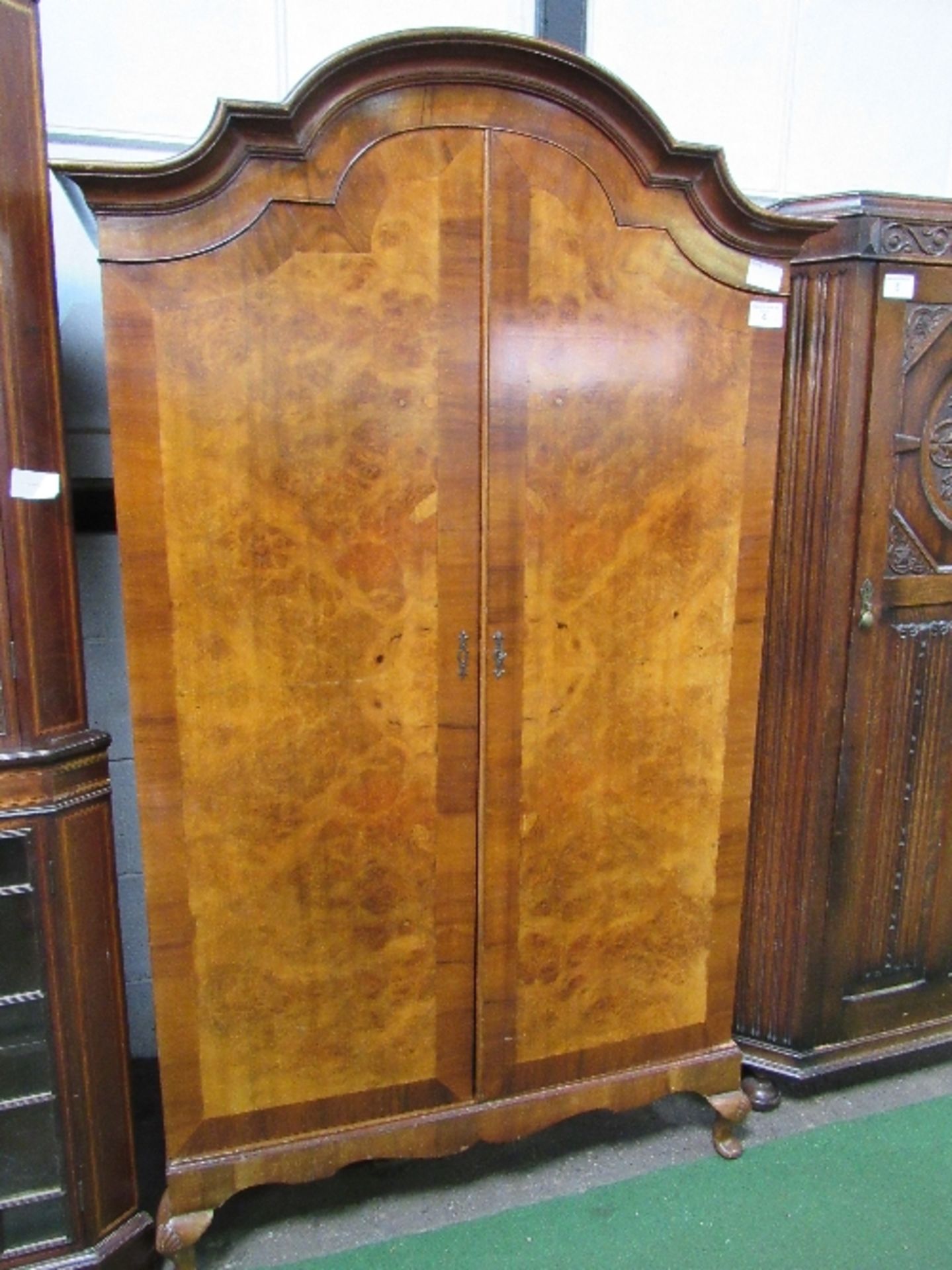 Burr walnut double door wardrobe with a break-arch top, 116cms x 48cms x 200cms. Estimate £30-40. - Image 2 of 2