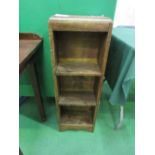 Small oak open 3 shelf bookcase, 31cms x 16cms x 88cms. Estimate £10-20.