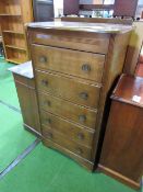 Oak chest of 5 drawers with rising lid, 61cms x 39cms x 110cms. Estimate £10-20.