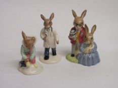 Royal Doulton figurines: Father, Mother & Victoria Bunnykins; Doctor Bunnykins & Girl Skater