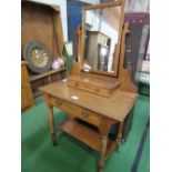 Satin wood dressing table with frieze drawer & drawer beneath mirror, 92cms x 50cms x 155.