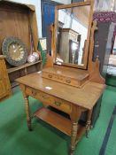 Satin wood dressing table with frieze drawer & drawer beneath mirror, 92cms x 50cms x 155.