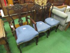 Mahogany framed open armchair with upholstered seat, open splat & carved crest rail together with