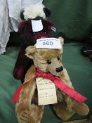 Limited edition Toby bear (4 of 10) by Kathleen Holian, Steiff maroon coloured bear & a Burlington