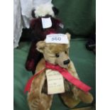 Limited edition Toby bear (4 of 10) by Kathleen Holian, Steiff maroon coloured bear & a Burlington