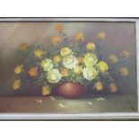 Gilt framed oil on canvas of still life roses in vase, signed W Chapin. Estimate £20-40.