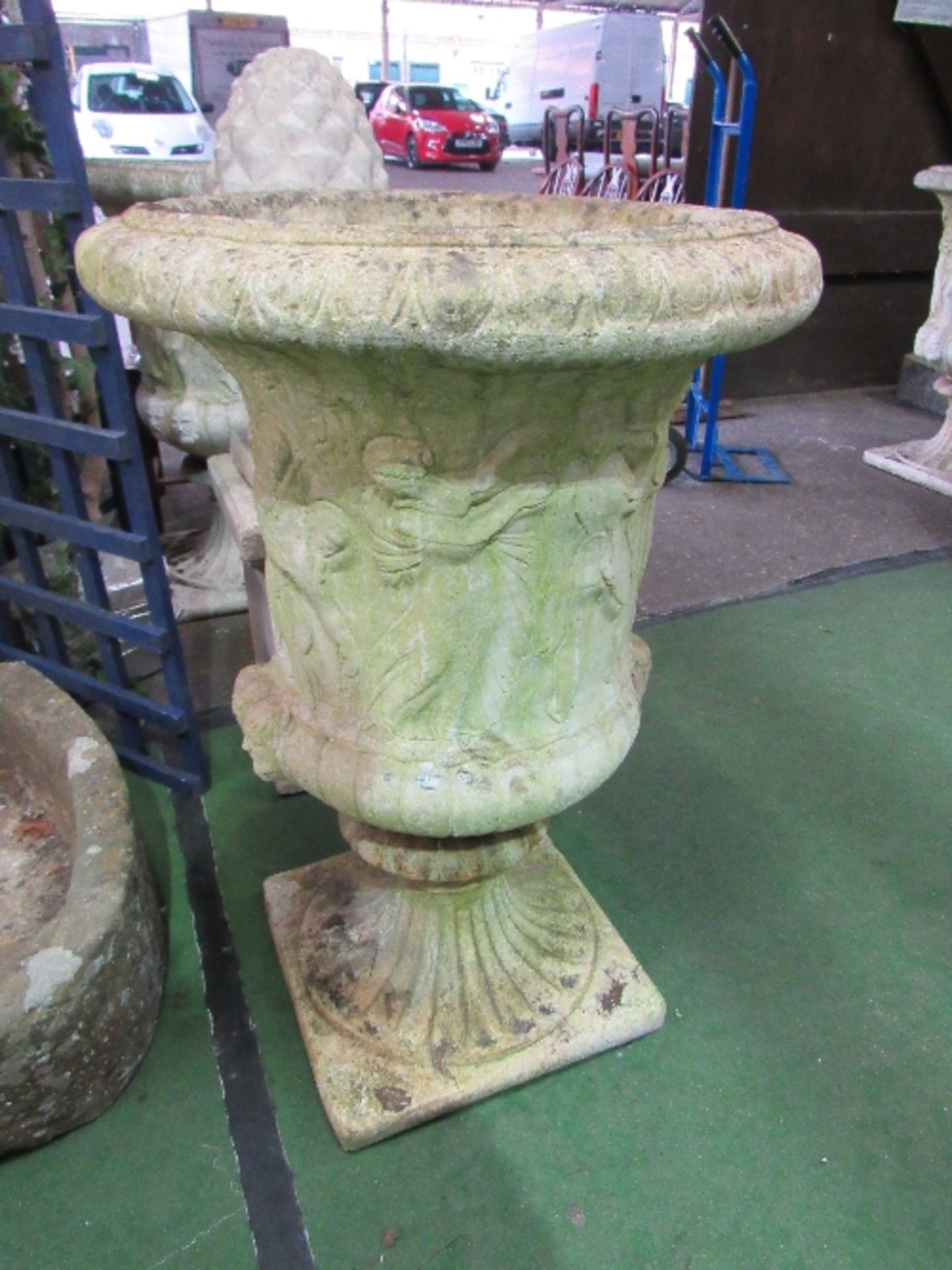 Pair of large garden urns, 63cms x height 95cms (1 repaired). Estimate £200-300. - Image 2 of 5