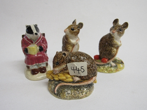 Collection of Beswick style - 3 mice & 1 badger (2 photo samples & 2 originals). Estimate £40-60.